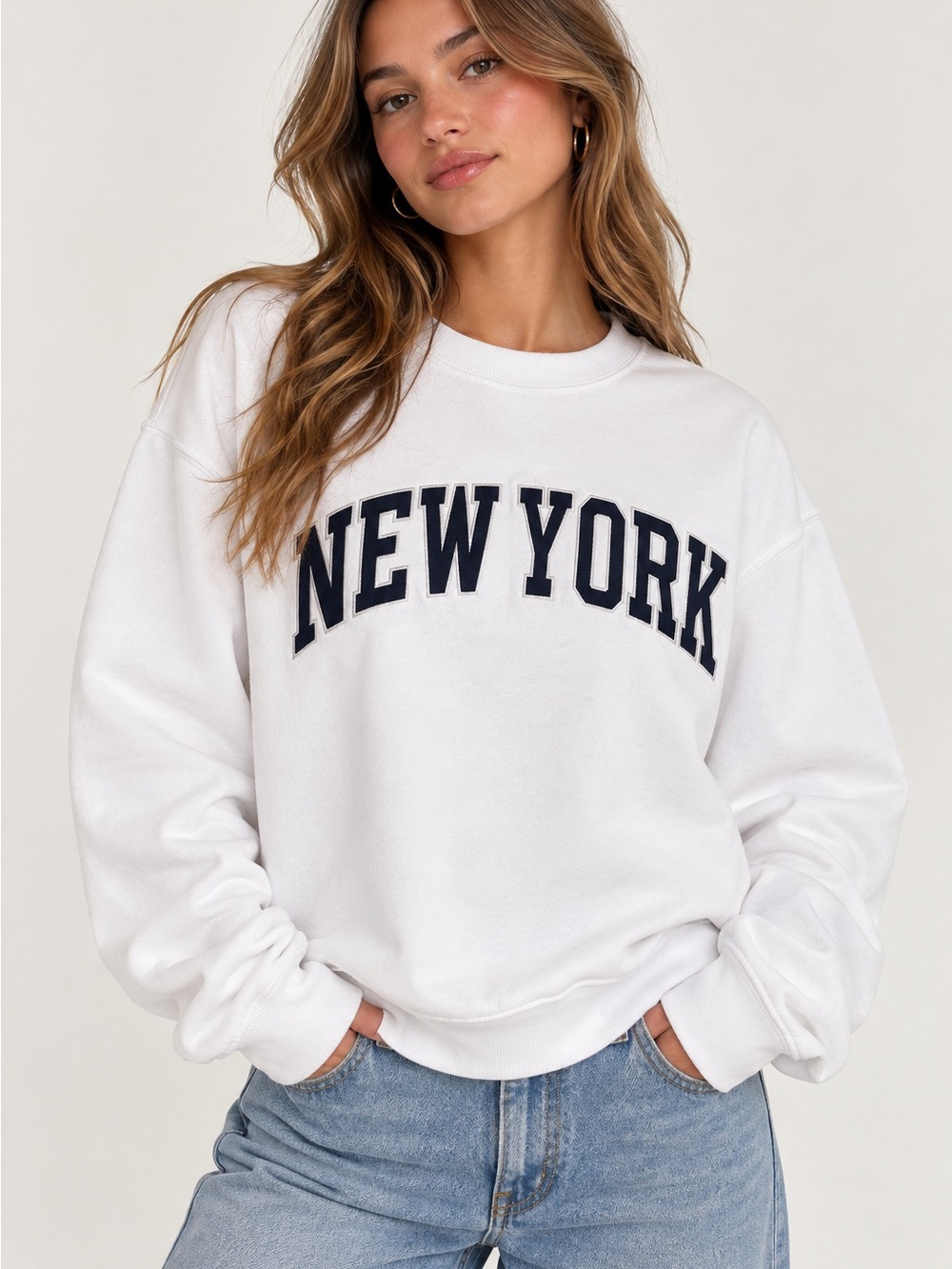 White "New York" Crewneck Sweatshirt - Women's Top